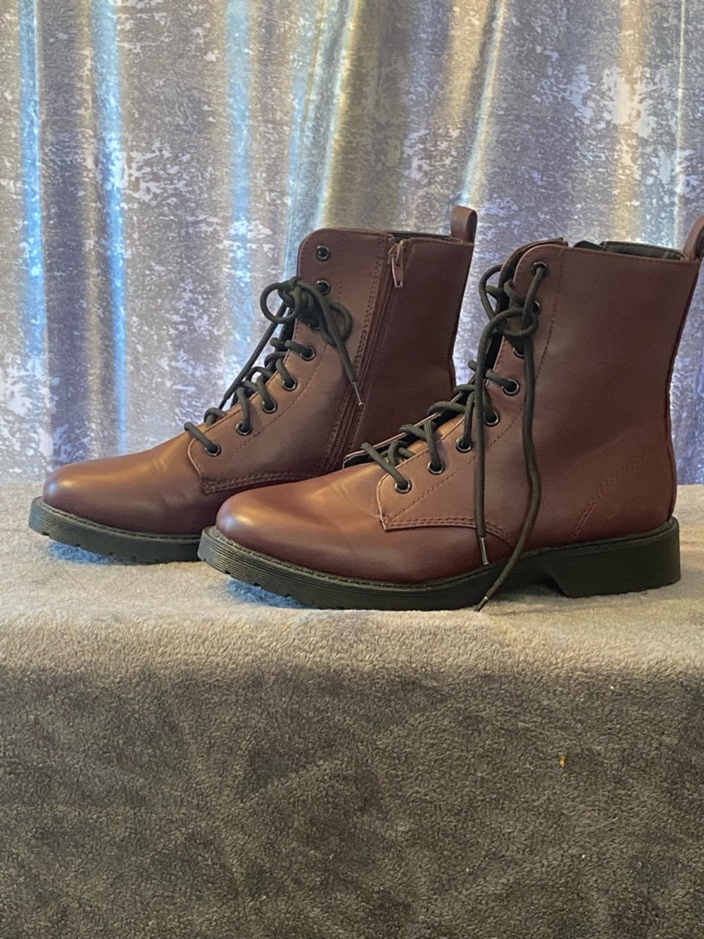 Time and Tru Women's Burgundy Lace-Up Combat Boots